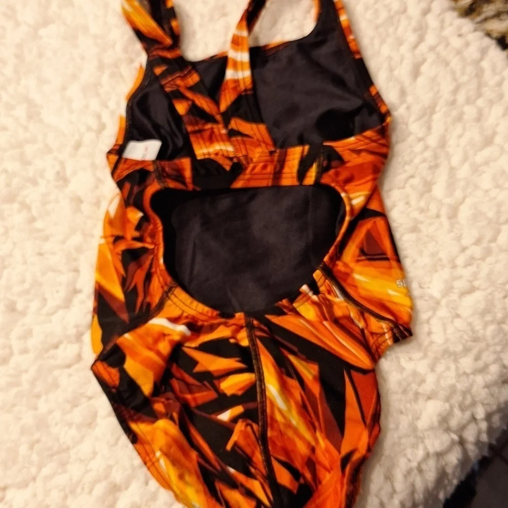 Speedo Orange and Black Swimwear Size 6/6X